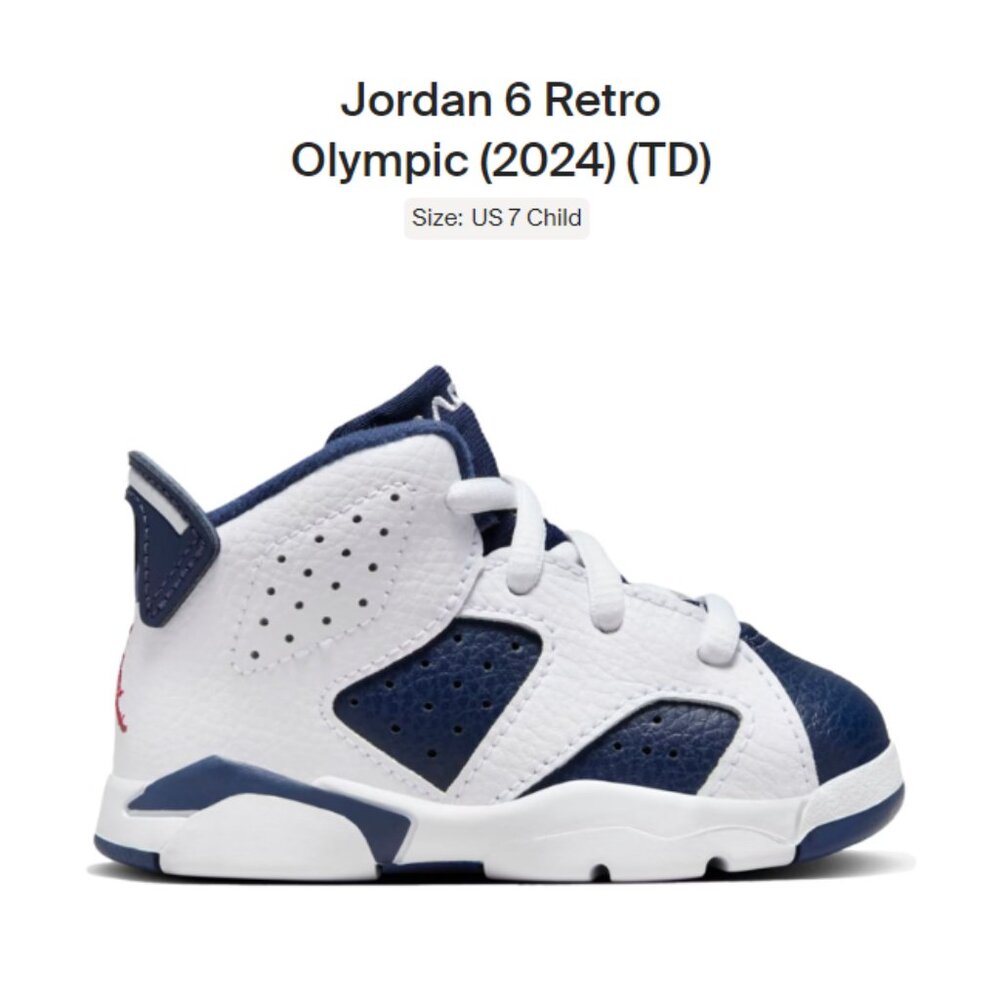 Baby Size 7c - Jordan 6 Retro Olympic (2024) (TD) - DV3606-164 - Authentic New!!